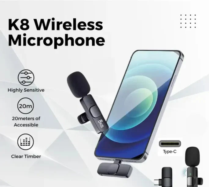 K8 Wireless Lavalier Microphone – Plug-and-Play Clip-On Mic for Mobile Phones