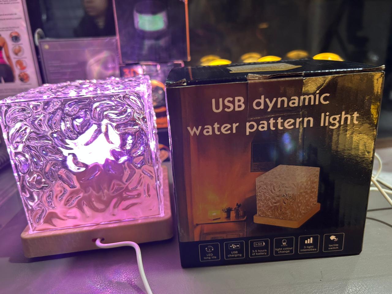 Dynamic RGB Water Pattern Lamp – Cube Ambient Light with Water Ripple Effect & Remote Control