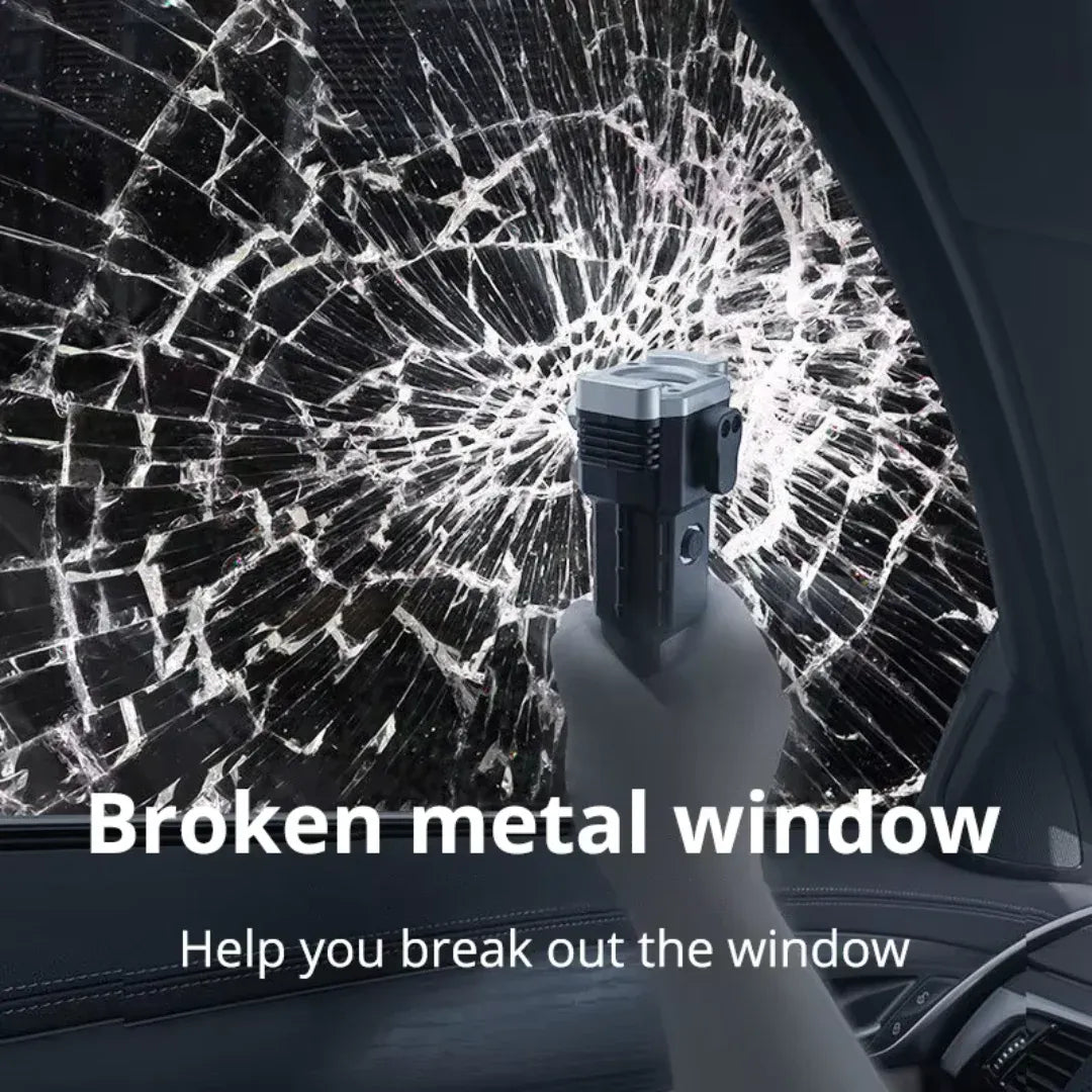 High-Power LED Torch Light – Rechargeable Flashlight with Tactical Hammer & Power Bank