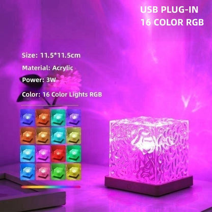 Dynamic RGB Water Pattern Lamp – Cube Ambient Light with Water Ripple Effect & Remote Control