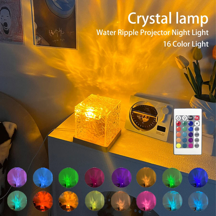 Dynamic RGB Water Pattern Lamp – Cube Ambient Light with Water Ripple Effect & Remote Control