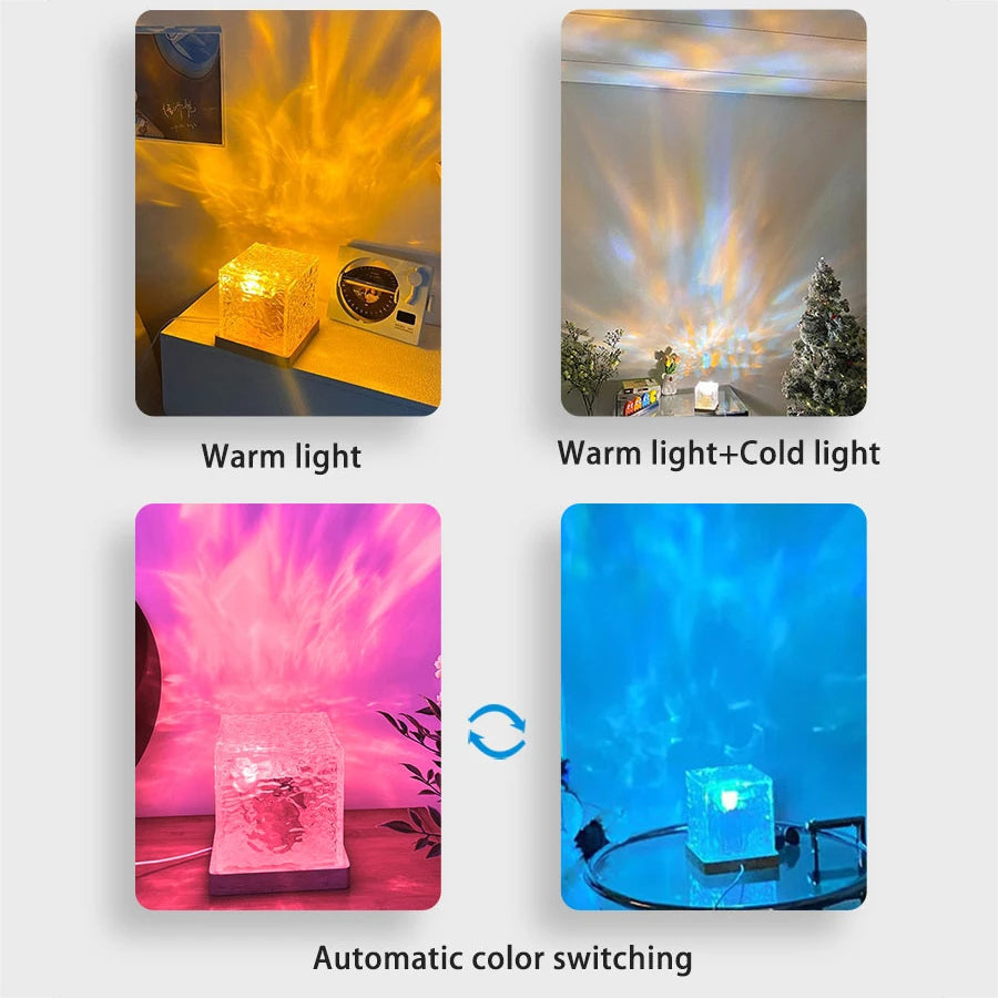Dynamic RGB Water Pattern Lamp – Cube Ambient Light with Water Ripple Effect & Remote Control