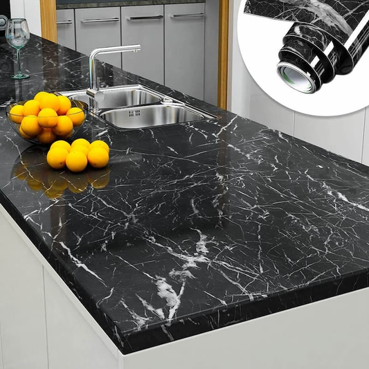 Self-Adhesive Black Marble Sheet – Waterproof PVC Kitchen & Home Décor Film