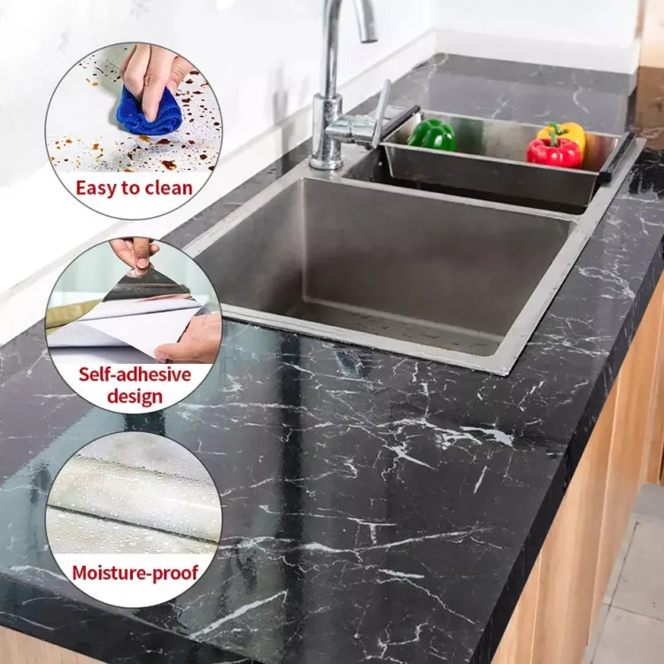 Self-Adhesive Black Marble Sheet – Waterproof PVC Kitchen & Home Décor Film