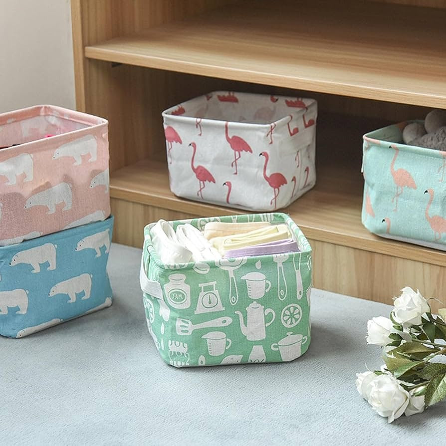 Foldable Desktop Storage Basket – Waterproof Cotton Linen Organizer with Handles