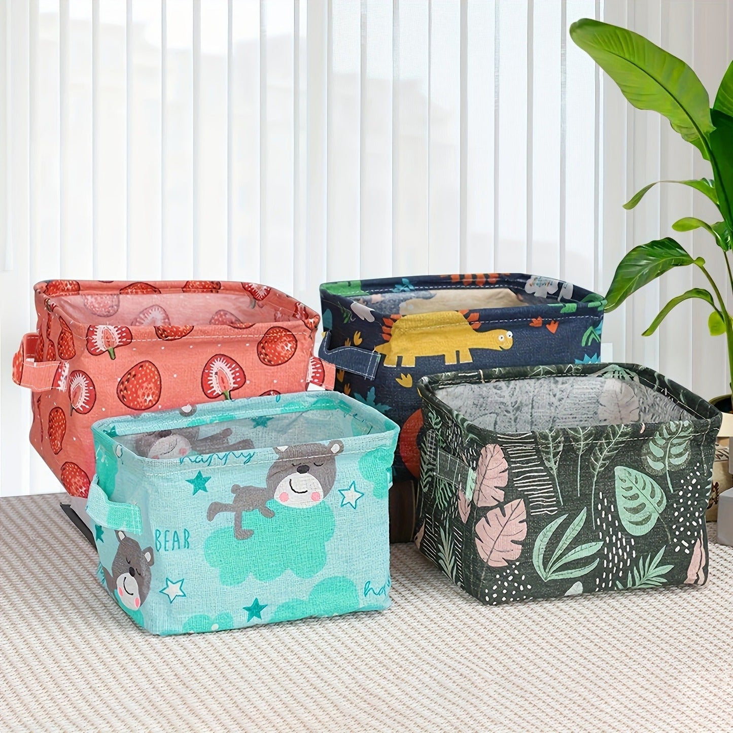 Foldable Desktop Storage Basket – Waterproof Cotton Linen Organizer with Handles