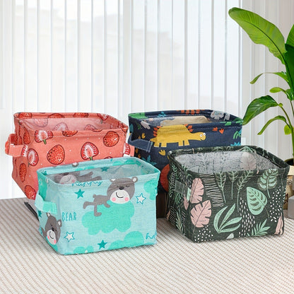 Foldable Desktop Storage Basket – Waterproof Cotton Linen Organizer with Handles