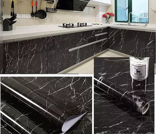 Self-Adhesive Black Marble Sheet – Waterproof PVC Kitchen & Home Décor Film