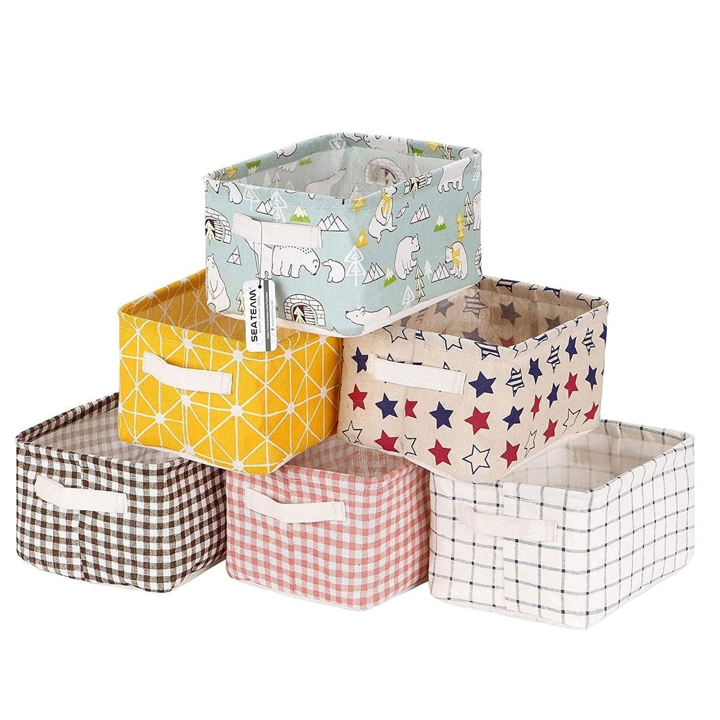 Foldable Desktop Storage Basket – Waterproof Cotton Linen Organizer with Handles