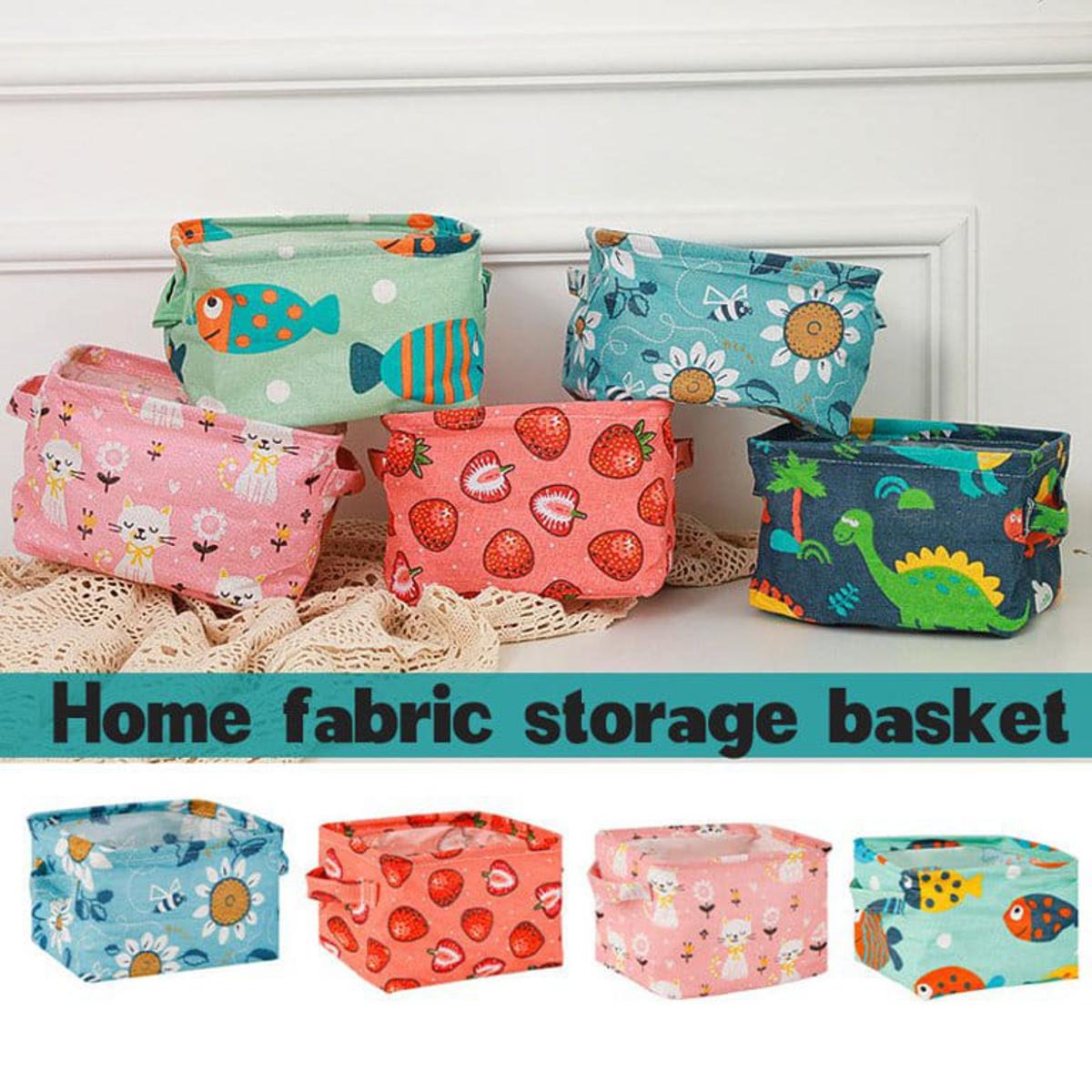 Foldable Desktop Storage Basket – Waterproof Cotton Linen Organizer with Handles