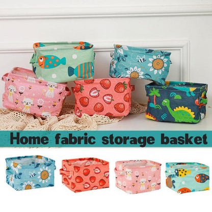 Foldable Desktop Storage Basket – Waterproof Cotton Linen Organizer with Handles